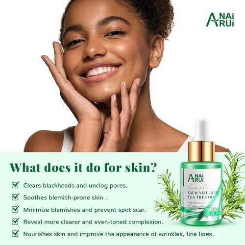 Vista 2 de ANAI RUI Aceite facial para acné, aceite de árbol de té con ácido salicílico, aceite de piel propensa al acné, alivia el acné, alivio