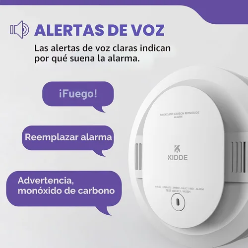 Vista 4 de Kidde - Detector de humo y monóxido de carbono, funciona con pilas AA, alertas de voz, indicadores de luz de advertencia LED, 30CUDR-V