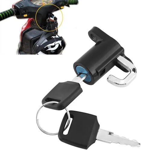Vista 6 de Cerradura de casco de motocicleta, cerradura antirrobo de aleación de aluminio para casco con 2 llaves, gancho universal para casco
