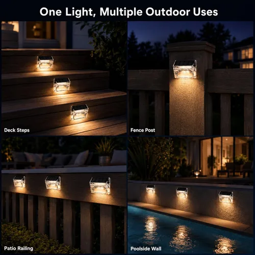 Vista 6 de Qualdout Paquete de 8 luces solares para exteriores, luces solares impermeables para cubierta con lente acrílica transparente, luces solares blancas