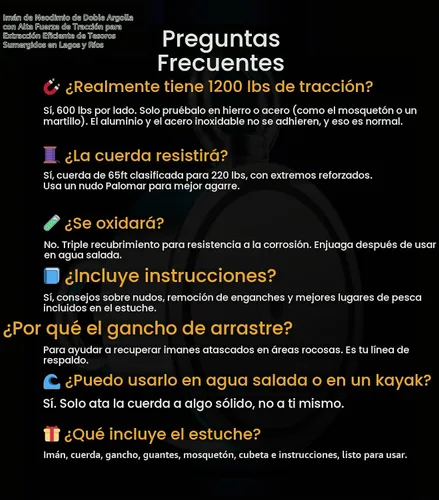Vista 8 de Logui Projects Kit de pesca con imán de 1200 libras con estuche, 2 imanes de pesca en 1 (imán de doble cara), con gancho de agarre, cuerda