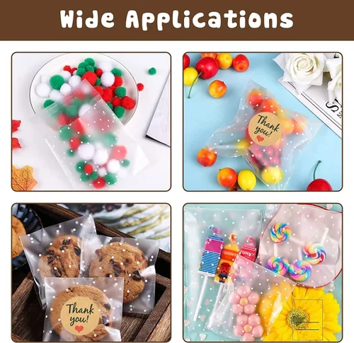 Vista 4 de YVPSI Bolsas autoadhesivas para galletas, bolsas de celofán transparentes con sello, etiquetas de agradecimiento para embalaje, dulces, panadería