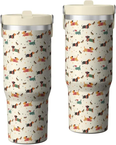 Vista 54 de Dachshund - Vaso de viaje aislado de acero inoxidable de 20 onzas con asa y pajilla, regalo para mujer, para el Día de la Madre, a prueba de fugas