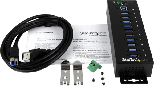 Vista 4 de StarTech Hub USB 3.0 de 10 puertos - 5Gbps - Hub USB A industrial de metal y adaptador de corriente CC com - 20V, 3.25A - Adaptador universal