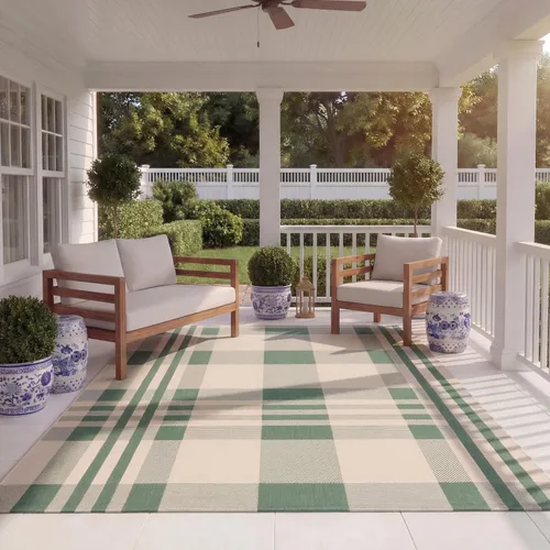 Vista 44 de SAFAVIEH Alfombra Lavable para Exteriores Colección Courtyard - 2'3" x 4', Beige y Azul, Patrón a Cuadros, No Desprende Pelusa y Fácil Limpieza