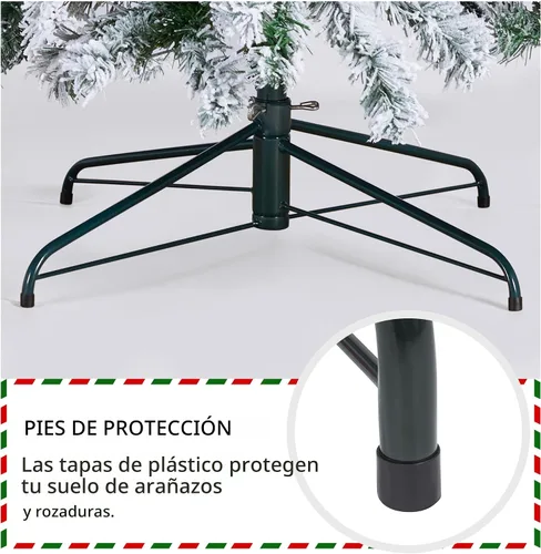Vista 8 de Yaheetech - Árbol artificial de Navidad preiluminado de 9 pies con luces incandescentes de color blanco cálido, árbol de Navidad con flecos de Verde