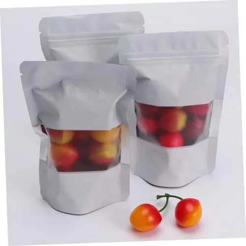 Vista 9 de 100 bolsas resellables con cremallera aluminizadas con soporte de ventana transparente, bolsa de almacenamiento para frutos secos, semillas de té