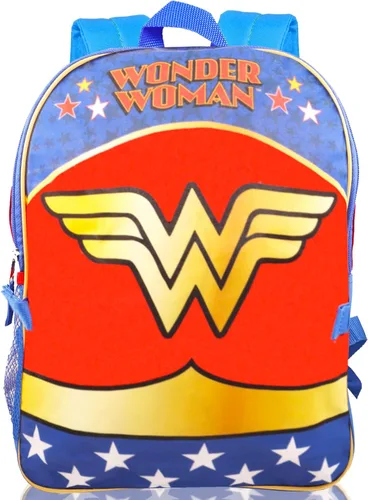 Vista 2 de Wonder Woman Mochila y lonchera - Paquete de mochila, bolsa de almuerzo, bolsa de agua, más mochila escolar, Azul, rojo, Wonder Woman Mochila