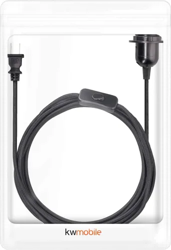 Vista 6 de kwmobile Cable de luz enchufable, cable de lámpara colgante de tela de 15 pies de largo con enchufe, enchufe E26, para colgar iluminación de techo