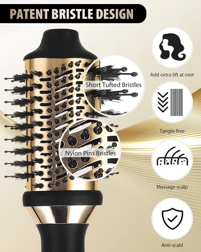 Vista 3 de Cepillo secador de pelo: Desmontable 4 en 1 con tecnología iónica, cepillo secador ovalado barril con tecnología iónica esponjoso, por debajo