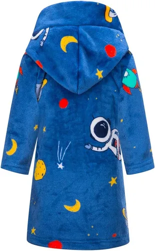 Vista 2 de SRVNFBKT Boys Girls Robe Soft Fleece Hooded Bathrobe for Kids