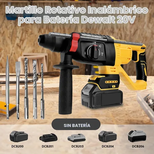 Vista 2 de Taladro de martillo giratorio inalámbrico para batería Dewalt de 20 V, SDS-Plus sin escobillas de 3 julios con 4 modos, mango auxiliar de 360° y 5