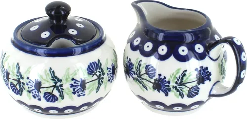 Vista 3 de Set de crema y azúcar de ballina de cerámica polaca Blue Rose