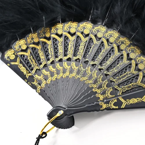Vista 3 de BABEYOND Abanico de plumas de marabú estilo vintage de los años 20, abanico plegable de mano estilo flapper para disfraz y baile