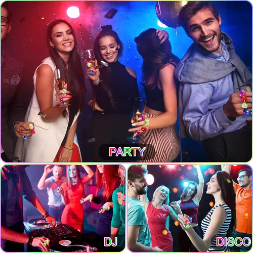 Vista 6 de Vinsot 72 anillos iluminados para fiestas rave, anillos de gelatina intermitentes LED que brillan en la oscuridad, luz de goma, regalo de fiesta