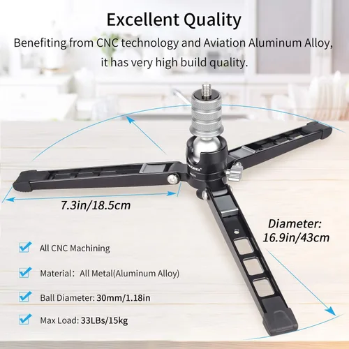 Vista 2 de Innorel PW70 - Mini trípode de mesa con tornillo de 1/4" a 3/8" y carcasa de aluminio CNC para teléfono celular, carga máxima de 33 lb para cámara