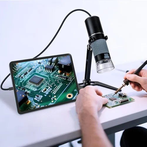 Vista 4 de Microscopio Digital USB Full HD 1080P para iPhone iPad Android PC, Microscopio Portátil de Mano de Alta Definición 50-1000X con Luz para Monedas