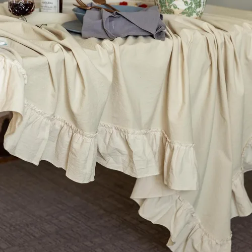 Vista 7 de GLORY SEASON Mantel retro con volantes de algodón lavable para mesa rectangular, para baby shower, cocina, fiesta, decoración de boda, 60 x 84