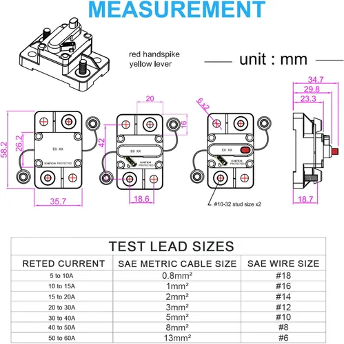 Vista 7 de E69 Interruptor de circuito de 10 A T3 con restablecimiento manual Mini de montaje en superficie IP66 Interruptor conmutable de 10 A