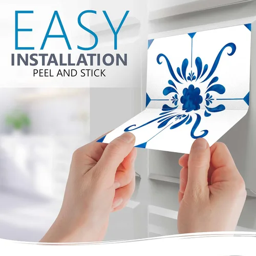 Vista 6 de Mi Alma Adhesivo para azulejos, fácil aplicación, ideal para baño, cocina, azulejos de pared (azul y blanco, 7 x 7 pulgadas)