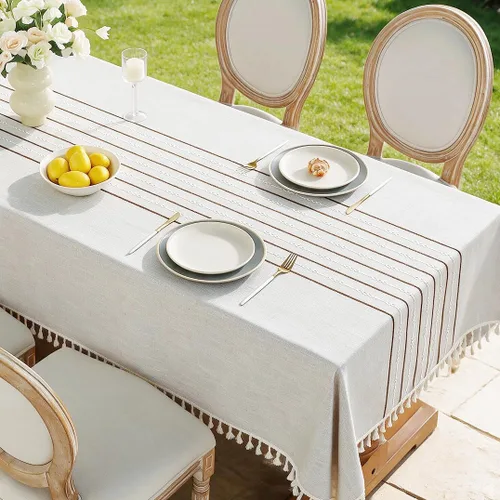 Vista 8 de JIALE - Manteles para mesas rectangulares, mantel de lino de algodón impermeable sin arrugas para mesas de comedor de granja, manteles de tela suave