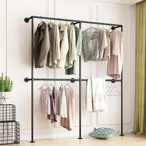 Vista 8 de Percheros de Tubo Dorado Independientes, Perchero de Ropa Moderno de Metal Resistente, Perchero Fácil de Montar para Colgar en Boutiques