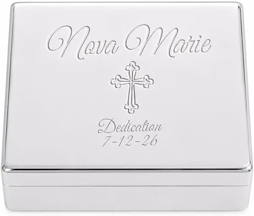 Vista 17 de Cherished Moments Joyero rectangular de dedicación de bebé personalizado Dedicación de plata