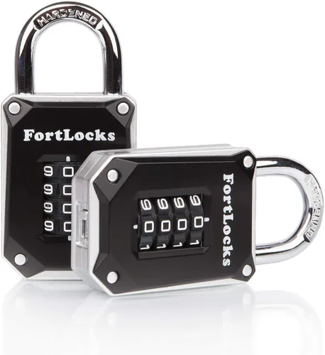 Vista 7 de FortLocks - Candado de combinación de 4 dígitos, resistente, de acero inoxidable endurecido, resistente a la intemperie y al aire libre, fácil