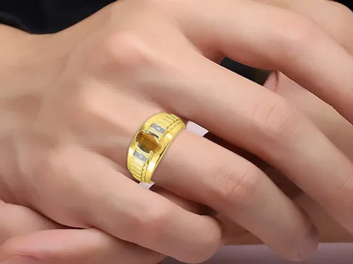 Vista 2 de Rylos Anillos de oro amarillo de 14 quilates para hombre, estilo clásico de diseñador de 0.315 x 0.236in, piedras preciosas ovaladas y auténticas