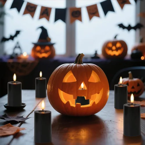 Vista 6 de Decoraciones de Halloween Velas de Superficie de Espejo con Control Remoto Temporizador, Funcionan con Baterías 6pcs Velas Votivas LED de Cera Real