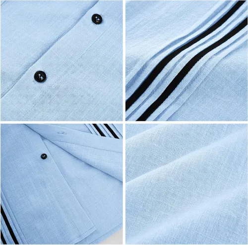 Vista 5 de Hestenve Guayabera - Camisas para hombre con botones de manga corta para campamento cubano, camisas de playa de algodón