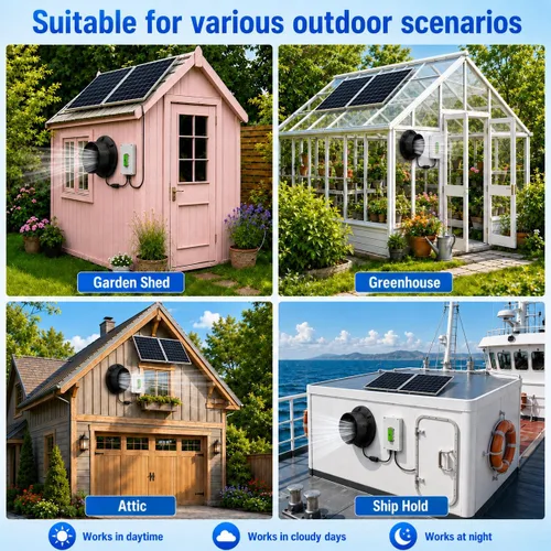 Vista 6 de Solar Exhaust Fan,Solar Power Fan with Battery for Chicken Coop/Shed