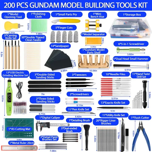 Vista 2 de Kit de herramientas Gundam de 200 piezas, kit de herramientas de modelo profesional para Gundam, herramientas de modelado para modelos de plástico
