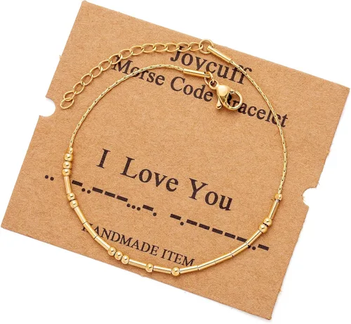 Vista 210 de JoycuFF Pulseras inspiradoras de código morse para mujeres, cuentas de plata, joyería con mantra de motivación, regalos para ella