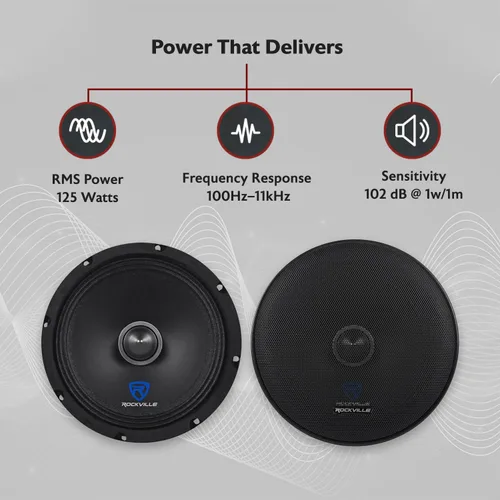Vista 2 de Rockville RXM84 8" 250w 4 Ohm Altavoz de audio para coche de bajo medio, rango medio