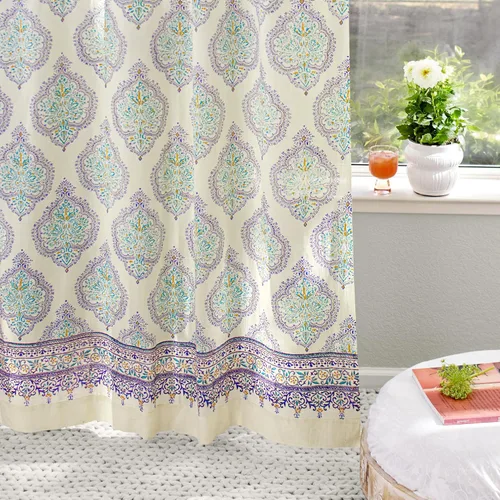 Vista 14 de Panel de cortina transparente blanco y dorado con alzapaños, 100% gasa de algodón, con pestaña superior o bolsillo para barra para decoración
