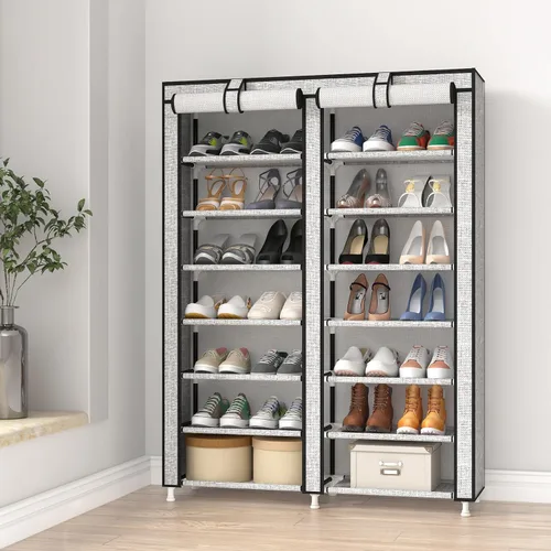 Vista 2 de JIUYOTREE Zapatero organizador de 7 niveles con cubierta a prueba de polvo, estante de armario con capacidad para hasta 28 pares para puerta, Gris