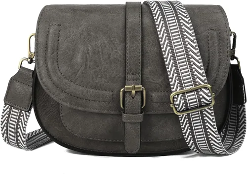 Vista 33 de Bolsa cruzada de cuero vegano para mujer, pequeña, para colgarla en el hombro, monedero, estilo bohemio Beige