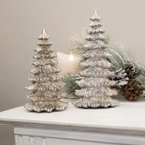 Vista 6 de RAZ Imports 2022 Cozy Christmas - Árbol plateado de 9.5 pulgadas, juego de 2
