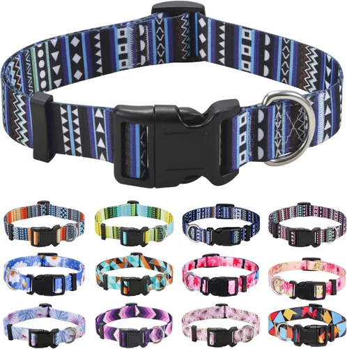 Vista 51 de Mihqy - Collar de perro, patrones geométricos florales, tribales, bohemios, collar de estilo étnico, suave y ajustable, para perros pequeños