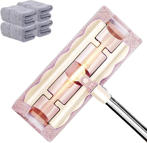 Vista 17 de Trapeador plano con mango de acero inoxidable con paños lavables reutilizables, trapeadores de microfibra profesionales 2025, 4 almohadillas