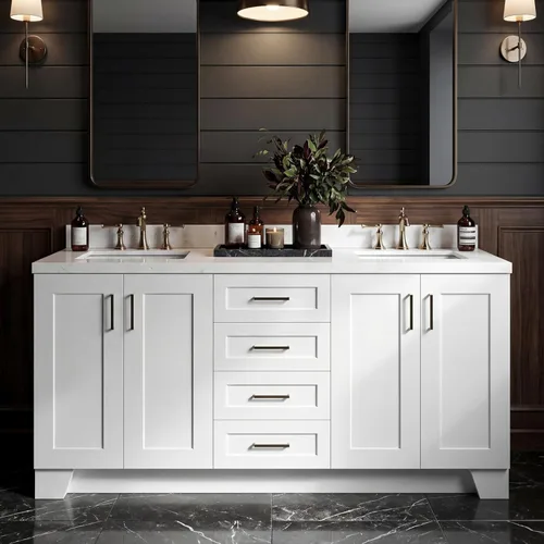 Vista 14 de ARIEL Personalizar Taylor - Tocador de baño de 72 pulgadas, madera maciza, puertas y cajones de cierre suave, color gris