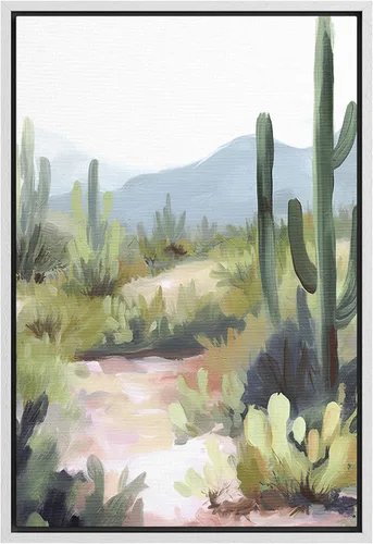 Vista 49 de SIGNFORD Lienzo enmarcado para pared, camino del desierto con cactus, naturaleza silvestre, ilustraciones modernas, arte decorativo, rústico