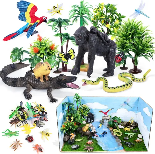 Vista 9 de SIENON Juego de 23 piezas de pájaros realistas, figuras surtidas de aves de vida silvestre con nido, cuervo, kiwi, avestruz, guacamayo, halcón