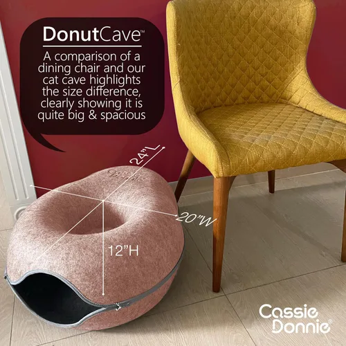 Vista 4 de Cama túnel para gatos de interior, mediana y grande, casa cueva en forma de donut de hasta 22 libras, espaciosa para 2 gatitos (marrón)