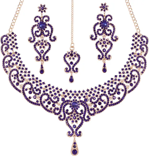 Vista 96 de Conjunto precioso de collar con look real Indian Bollywood, maravillosamente decorado, conjunto de collar adornado para mujer.
