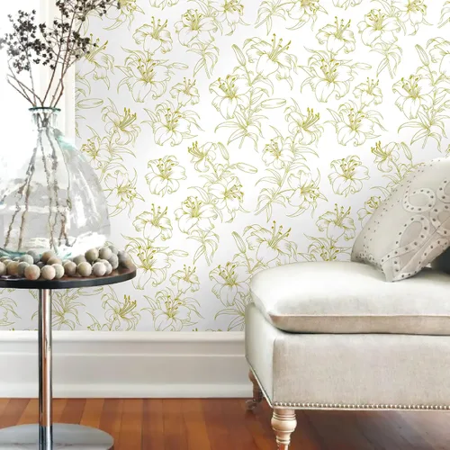 Vista 6 de Papel tapiz autoadhesivo y removible de 78.7 x 17.3 pulgadas, papel de contacto blanco y amarillo, papel tapiz floral autoadhesivo extraíble