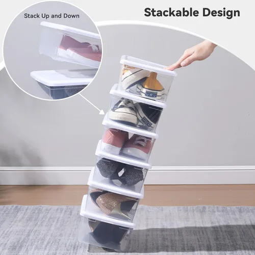 Vista 5 de novelinks - Paquete de 8 contenedores de plástico transparente para almacenamiento de zapatos de 6 cuartos de galón con tapas (blanco) Shoe Boxes