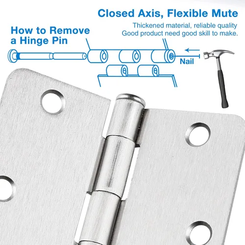 Vista 4 de JIW Bisagras de puerta de níquel satinado de 3.5 pulgadas 1/4 pulgadas, paquete de 12 Bisagras de puerta interiores níquel cepillado 3 ½" hardware