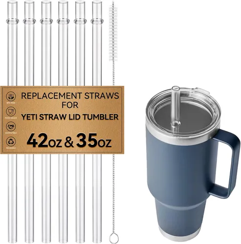 Vista 12 de Pajitas para vasos YETI de 25 onzas y 26 onzas, popote de repuesto para vasos Yeti Rambler con tapa de pajilla, popote de plástico transparente